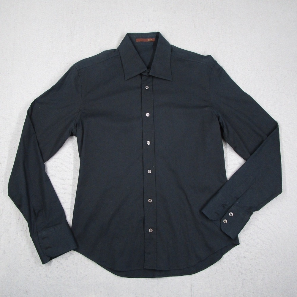 Bally Mens Button Up Shirt Black Long Sleeve Cotton Lycra Made in Italy Size 41
